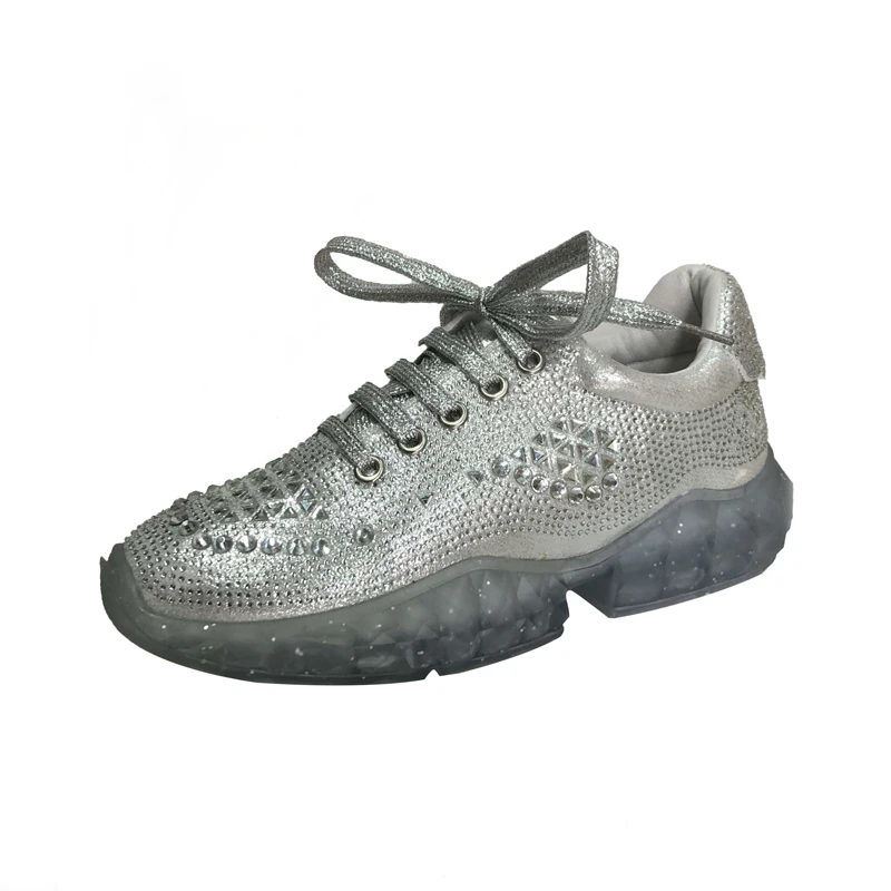 Женские кроссовки на плоской подошве Fujin белые прозрачной со стразами