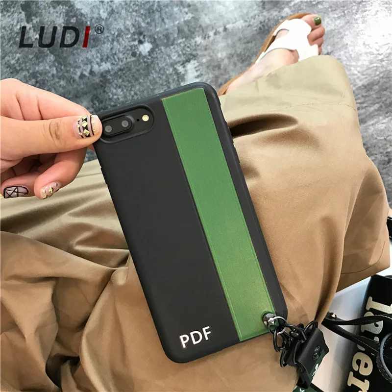 Чехол LUDI в Корейском стиле с простым зеленым и белым ремешком для iPhone X 8 7 7plus