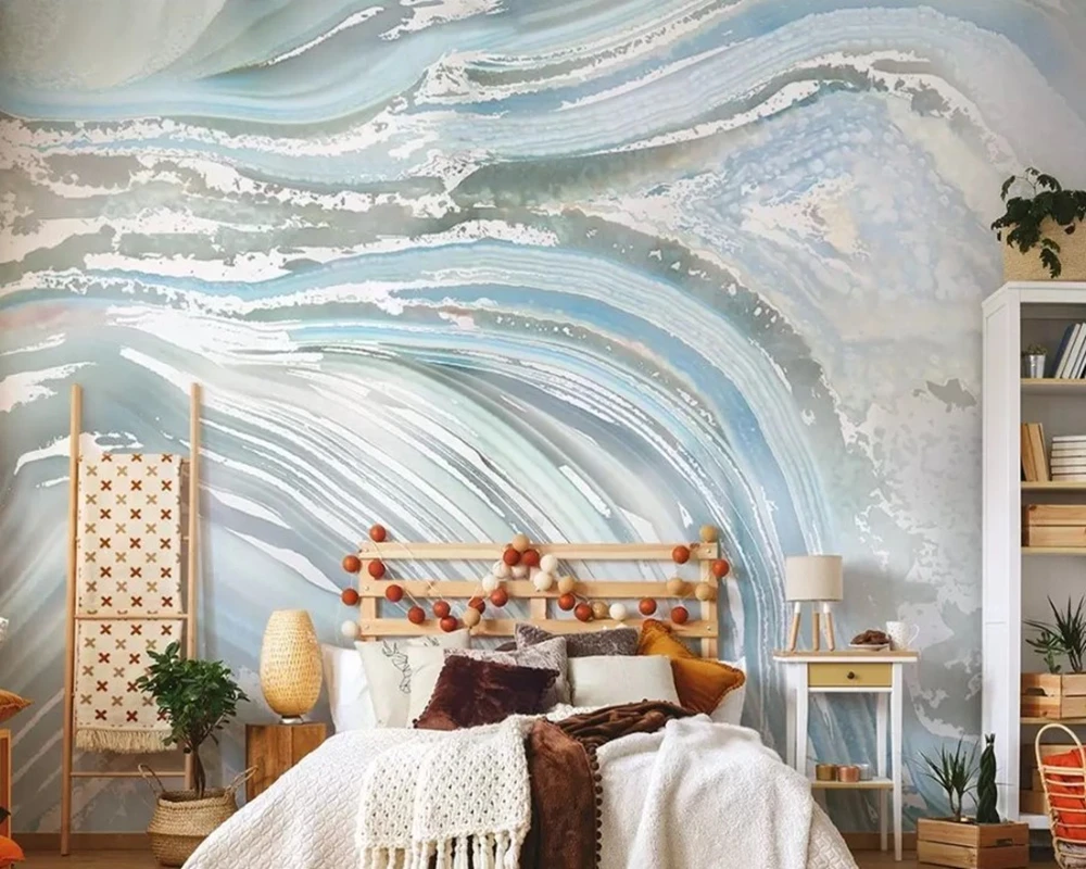 3d обои с голубым агатом и камнем Настенные для гостиной телевизора дивана