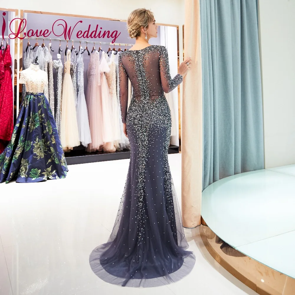 ILoveWedding темно синие пикантные V образным вырезом одежда с длинным рукавом