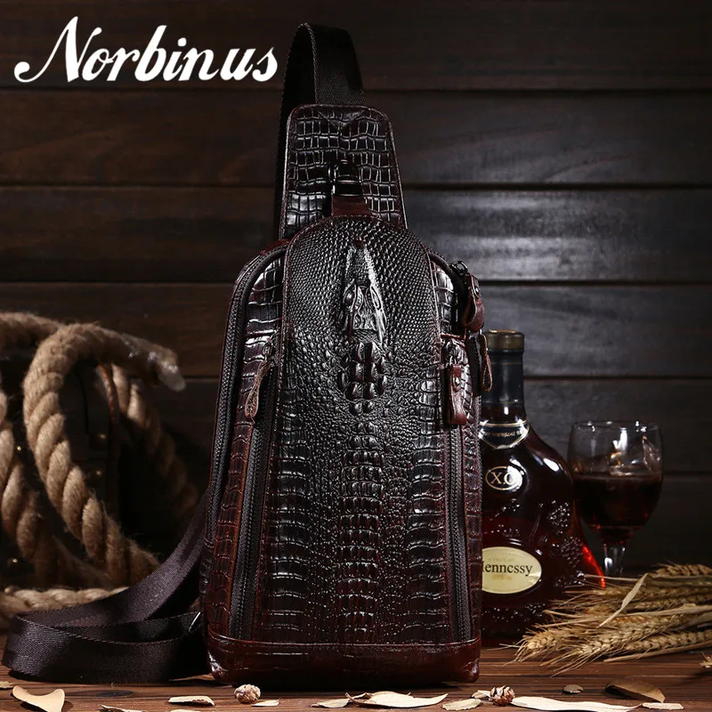 Мужская нагрудная сумка Norbinus из натуральной кожи Крокодиловая слинг мессенджер