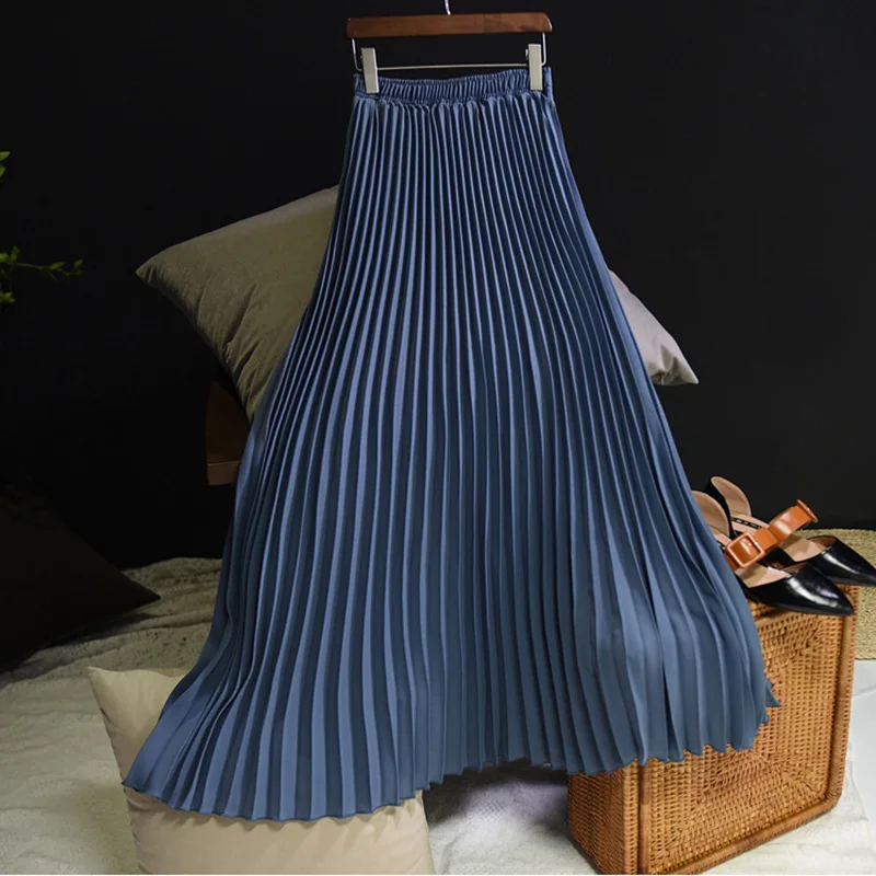 Cool Grey Aonibeier сезон: весна–лето Для женщин Длинная юбка Сексуальная модная трапециевидная плиссированная юбка с эластичной Высокая талия женские юбки в стиле casual макси юбка - Цвет: Cool Grey