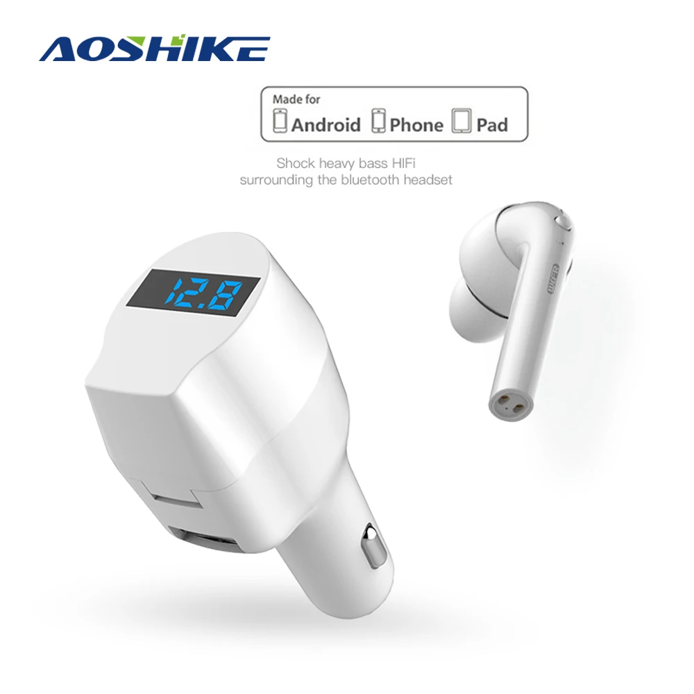 Aoshike Bluetooth синий дисплей гарнитура наушники и автомобильное зарядное устройство 2