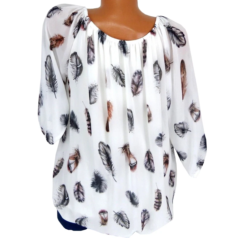 Plus Size 5XL Women Tops and Blouses 2019 Spring Casual Long Sleeve Print Off Shoulder Chiffon Blouse Female Loose Shirts |