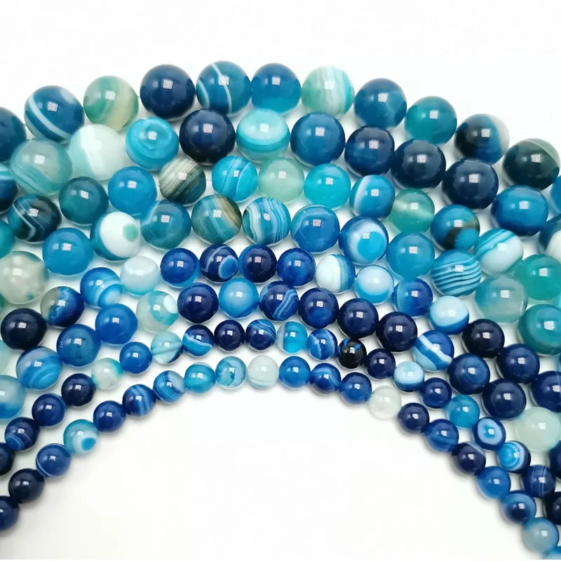 Blue striped agate Натуральный павлин голубой циркон полосатые Агаты круглые бусины 6 8 10 12 14 мм выбрать размер для изготовления ювелирных изделий - Цвет: Blue striped agate