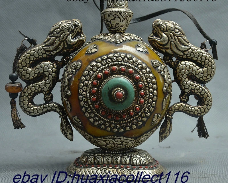 Редкий китайский Тибетский буддистский пчелиный воск инкрустация серебряный