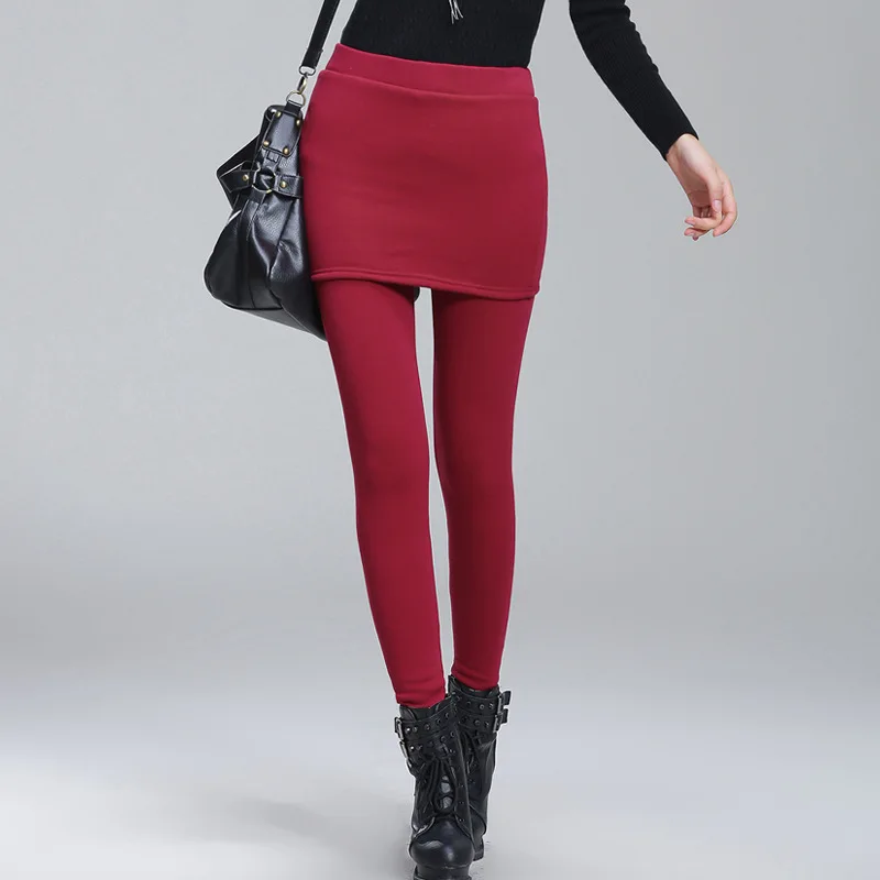 Женские Зимние флисовые плотные теплые винные черные леггинсы из двух частей