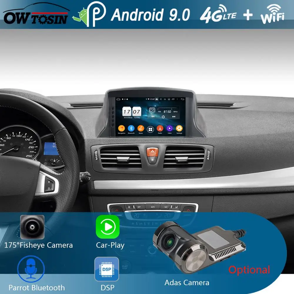 Фото Автомобильный DVD плеер 7 &quotIPS 8Core 4G RAM + 64G ROM Android 9 0 для Renault Megane III Fluence 2009 2016 CarPlay Parrot BT