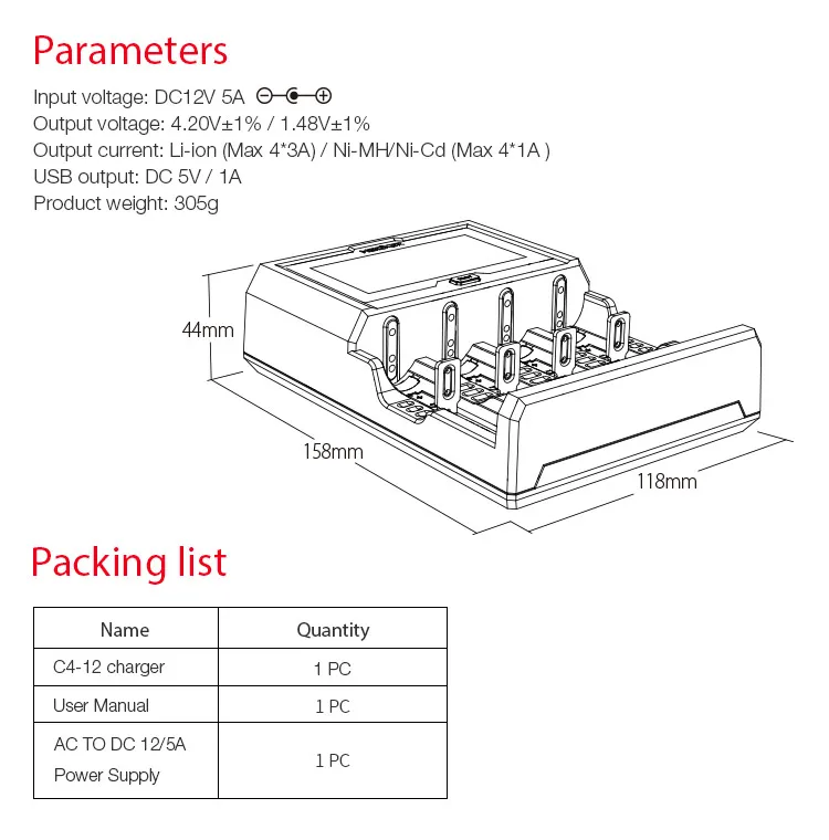 Miboxer C4-12 12A 4 слота ЖК-экран смарт-зарядное устройство для Li-ion/Ni-mh/Ni-Cd/LiFePO4 18650 14500 26650 AAA AA батареи
