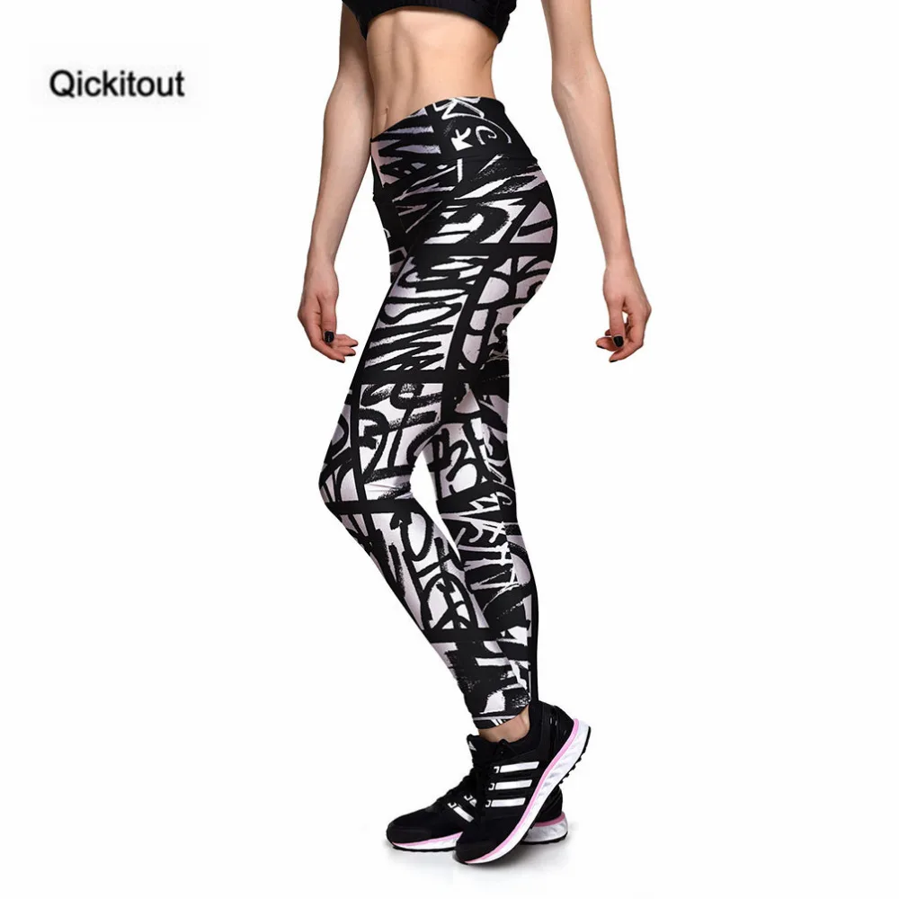 Qickitout леггинсы модные новые сексуальные черные белые граффити 3D принт женские