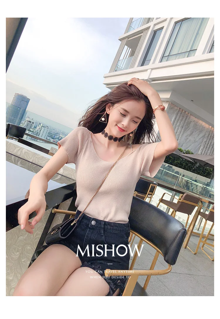 Mishow Женская футболка топ с открытыми плечами MX18B5163