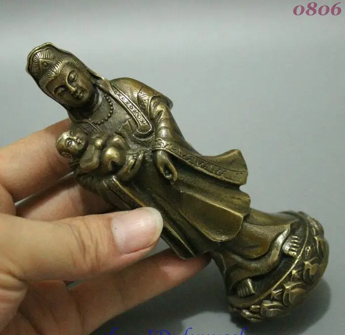 Chinese Bronze Copper Buddhism Songzi Guan Yin Kwan-Yin Goddess Buddha Statue | Дом и сад
