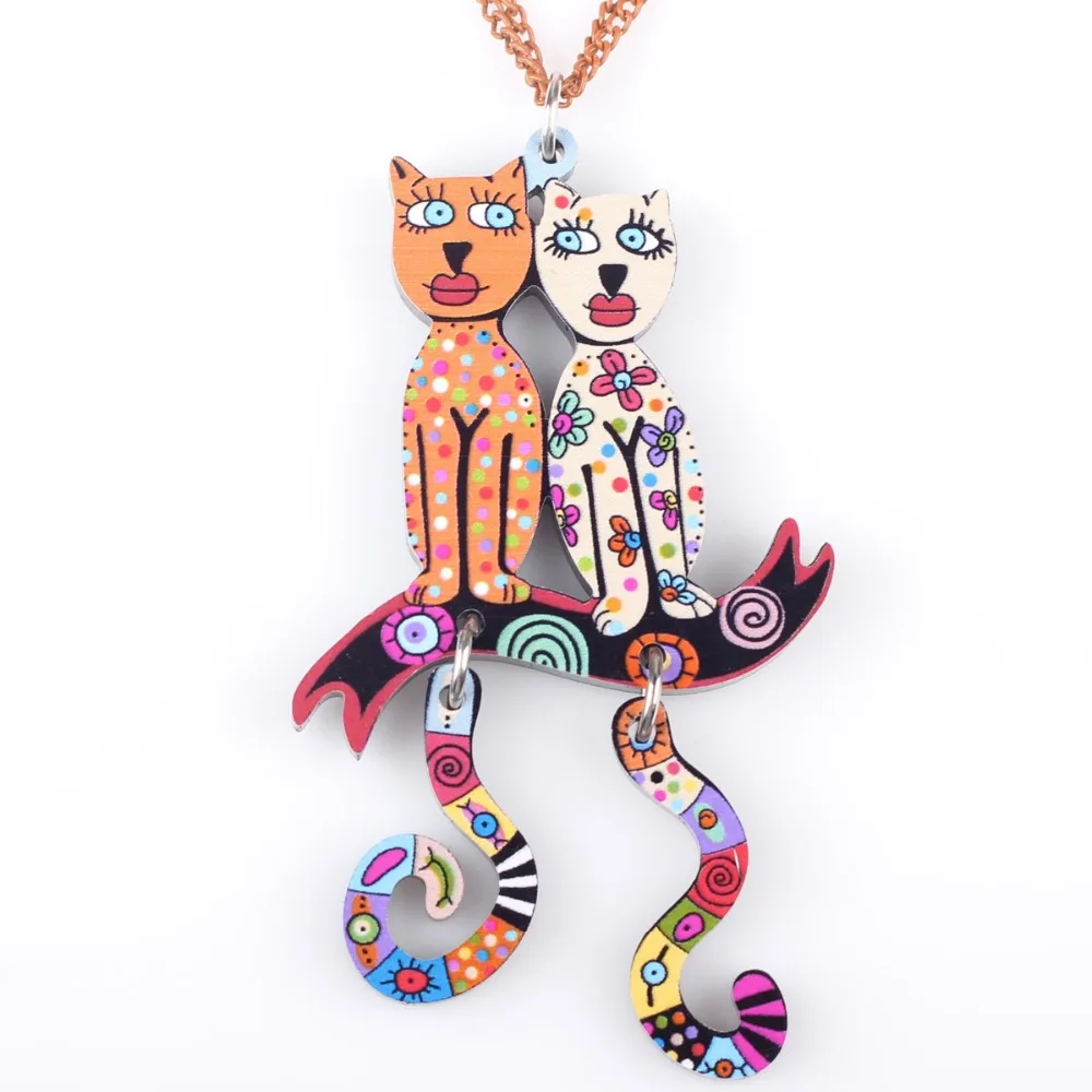 Bonsny Acrylic Cat Necklace Chain Choker Pendant Animal Design Fashion Jewelry For Women 2015 News Style Accessories | Украшения и