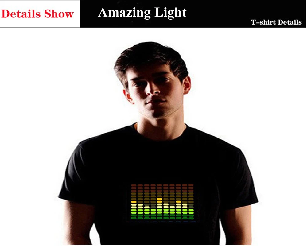 Hot sale High Quality unisex 100%Cotton LED t shirts equalizer Sound Activated EL T shirt Amazing light brand led t-shirt | Автомобили и