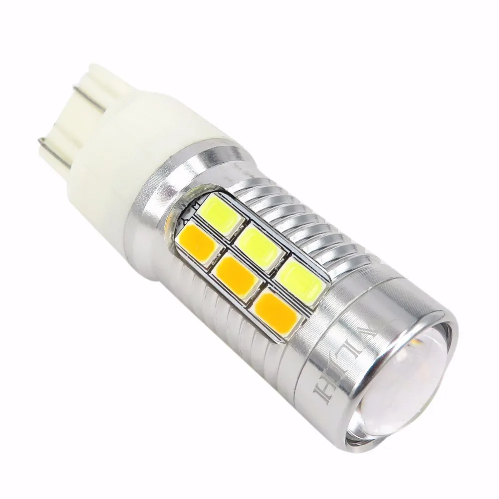 WLJH 2x1157 7440 7443 3157 светодиодный 5630 SMD линзы двойной Цвет белый янтарь горки светодиодный авто DRL указатель поворота светильник лампы 12v 24v - Испускаемый цвет: 7443 Dual-Color