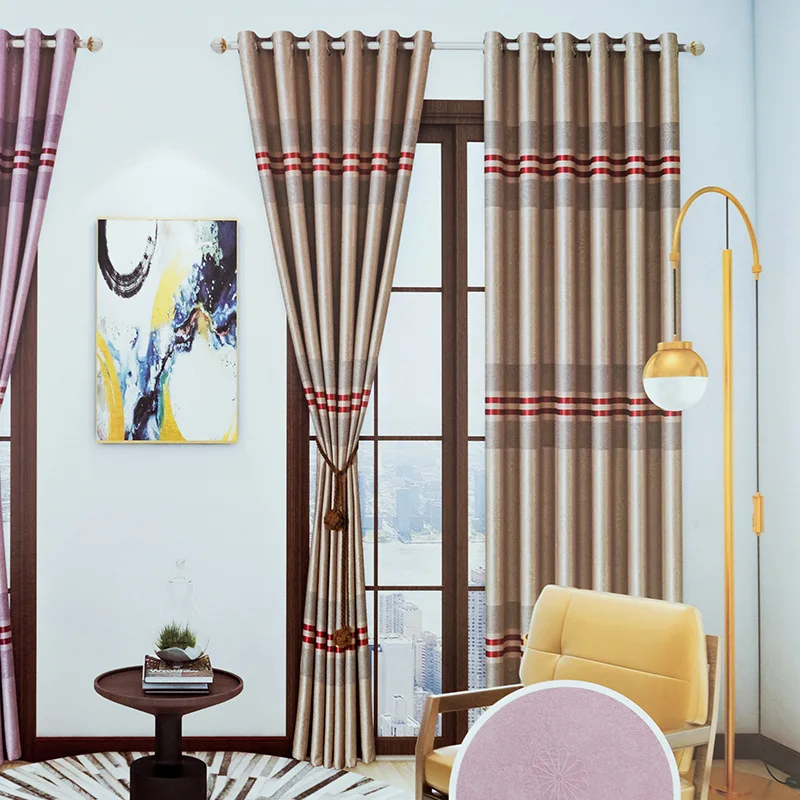 Curtain 1pc Пасторальная полоса тиснение занавески s для спальни гостиной оконные обработки затемненные занавески для двери кухни отеля украшения - Цвет: Curtain 1pc