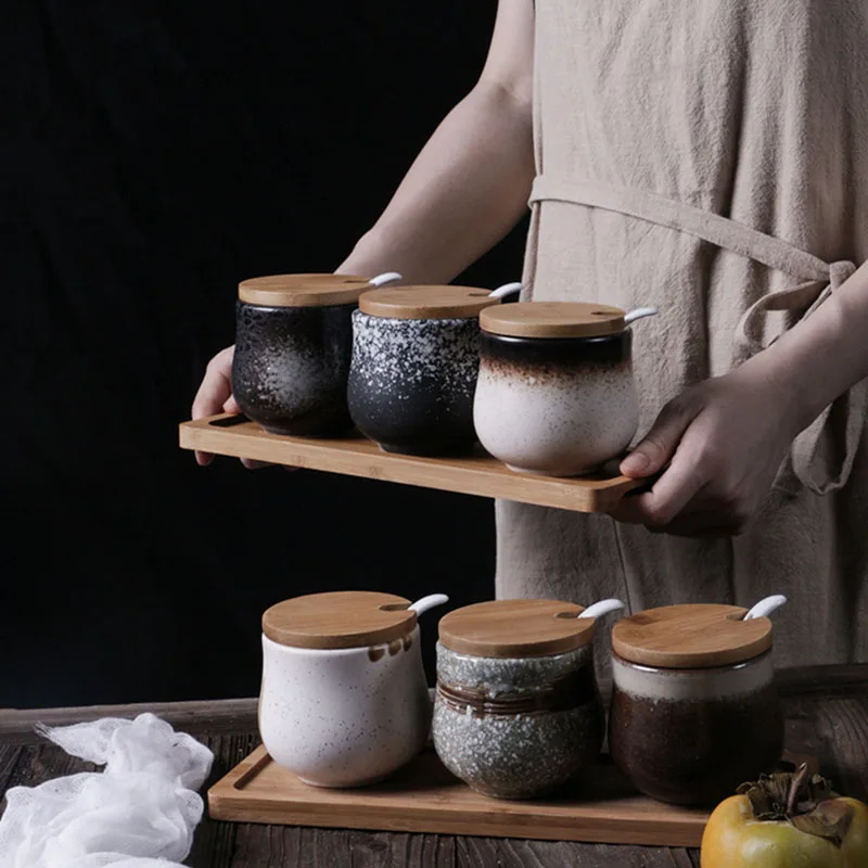 3 шт./лот винтажная керамическая банка для специй в японском стиле бамбуковая