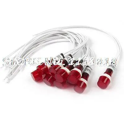 

10Pcs AC 220V Neon Indicator Pilot Signal Lamp Red Light w 7.7" Long Cable