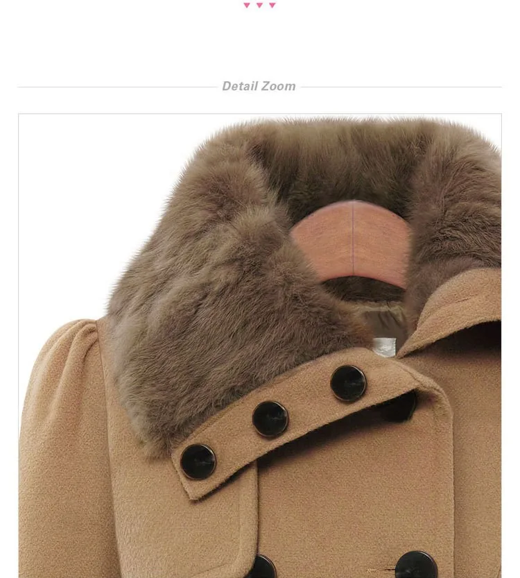 Двубортное зимнее пальто с меховым воротником женские шерстяные теплая женская