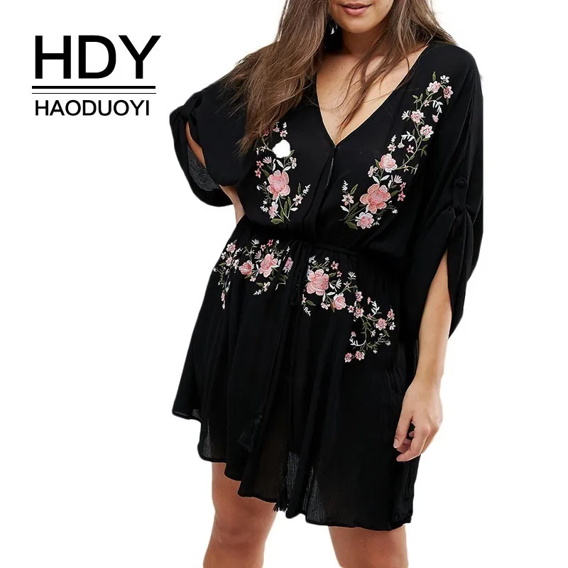 Платье HDY Haoduoyi женское платье большого размера с поясом цветочной вышивкой