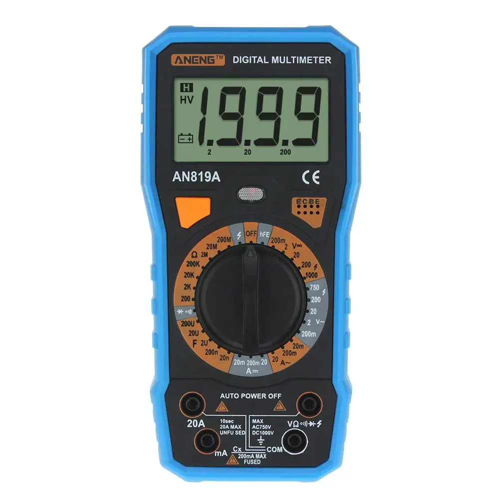 ANENG AN819A цифровой мультиметр AC/DC Амперметр напряжения Емкость Сопротивление транзистор измеритель тока+ Крокодил Зажимы