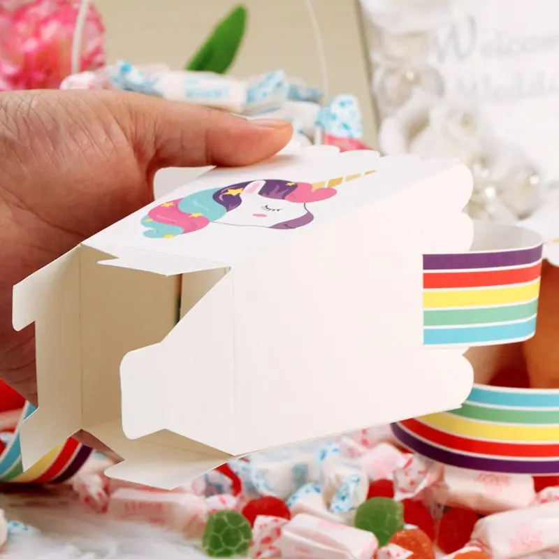 6 шт. бумажная коробка для попкорна в виде единорога|Подарочные сумки и упаковка| |