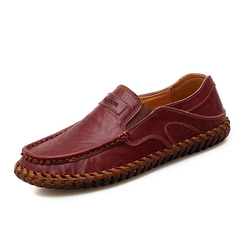 Brand Genuine Leather Men Shoes Fashion Casual Shoes Breathable Men Flats Loafers Men's Driving Shoes Zapatos Hombre Big Size 48 - Цвет: Dark red