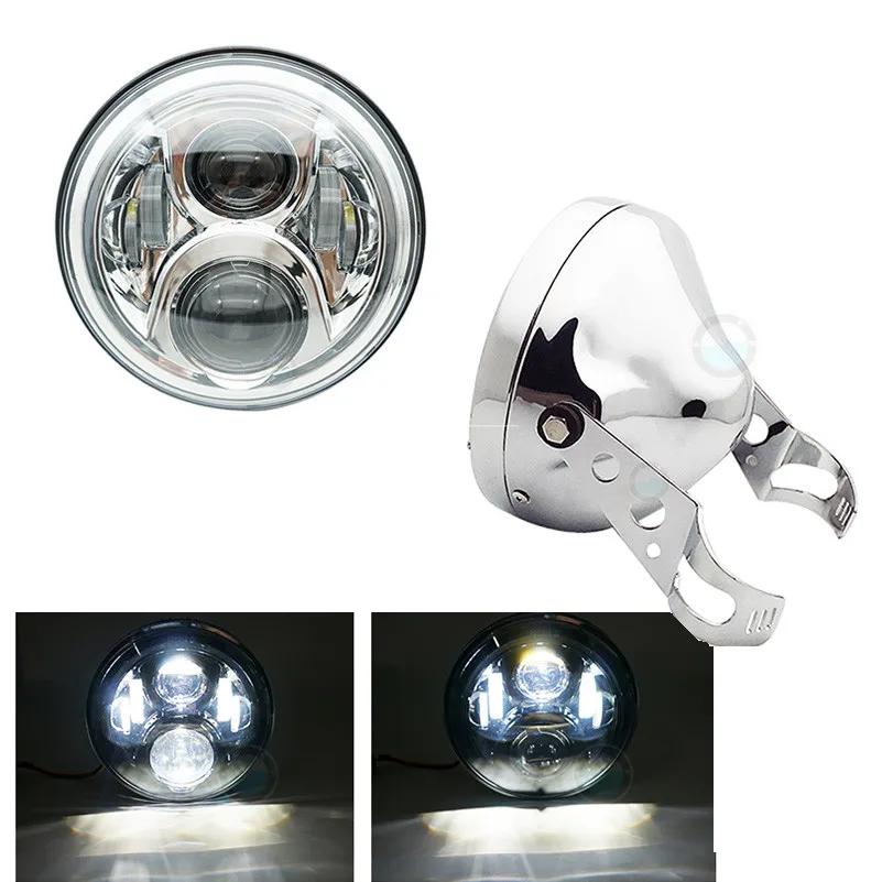 60W chrome set C 7 дюймов 60 Вт точка SAE E9 мотоцикл фары с углом глаз светодиодные фары 7 дюймов корпус ведро отделка кольцо - Цвет: 60W chrome set C