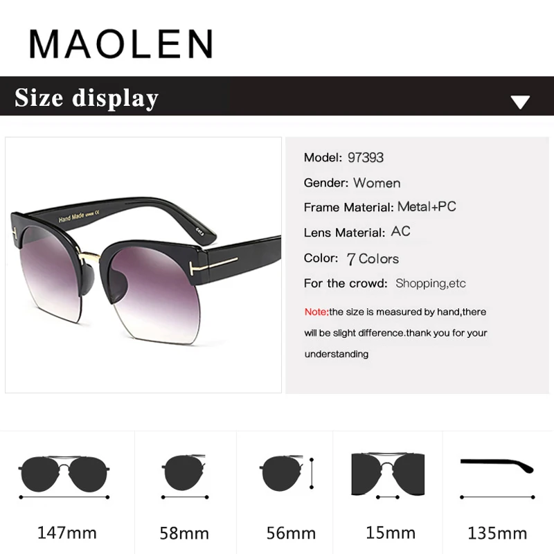 MAOLEN 2018 новейшие женские солнцезащитные очки без оправы фирменный дизайн