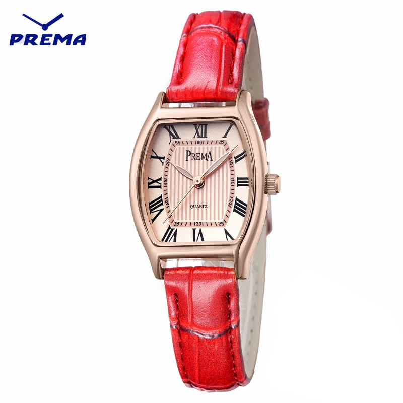PREMA женщины часы Мода Женские часы Кожаный ремешок часы - Цвет: red coffee
