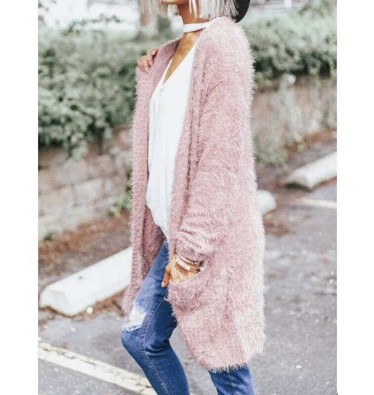 Женский зимний мешковатый свитер кардиган верхняя одежда Вязаный Свитер