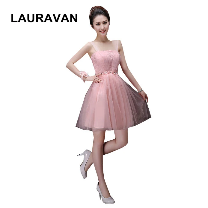 Женское короткое вечернее платье для встречи выпускников светло розовое девушек