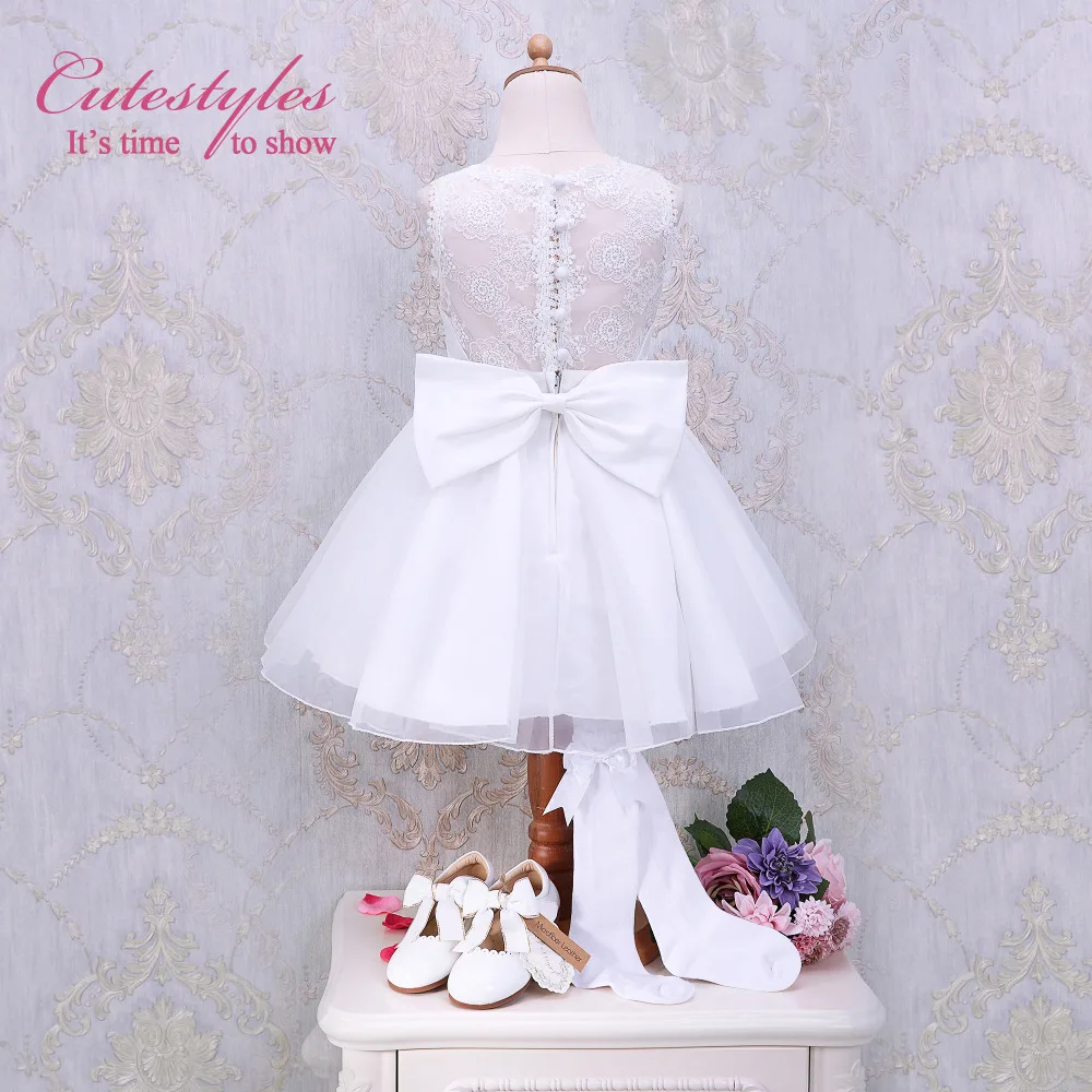 Cutestyles Summer Girls White Flower Dresses For Party Formal Occassion Embroidery Lace Wedding Guest Sundress GD50611-5 | Детская