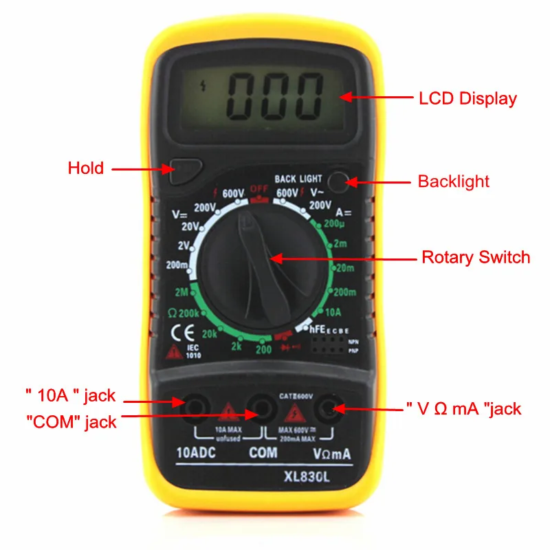 XL830L Цифровой мультиметр портативный мультиметр AC/DC мультитестер инструментальная Синяя подсветка