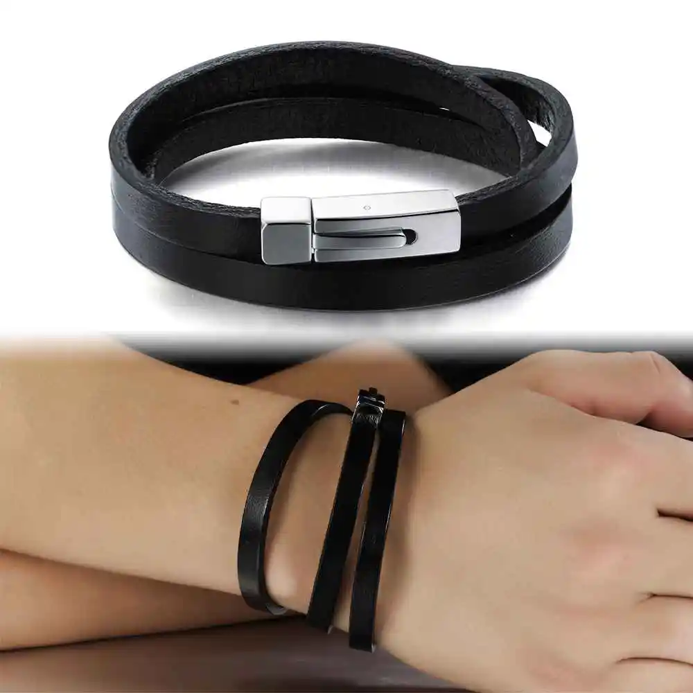 Wholesale Genuine Leather Fashion Men Bracelet Accessorise 200mm Stainless Steel Bracelets &amp Bangles Jewelry (JewelOra BA101937) |