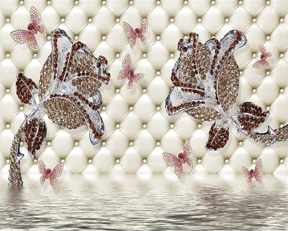 Photo wallpaper European style silk material with diamond rose water reflection jewelry wall background 3d beibehang | Обустройство