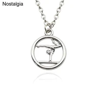 nostalgia one piece gymnast in circle pendant necklace sports gymnastics jewlery for women girls