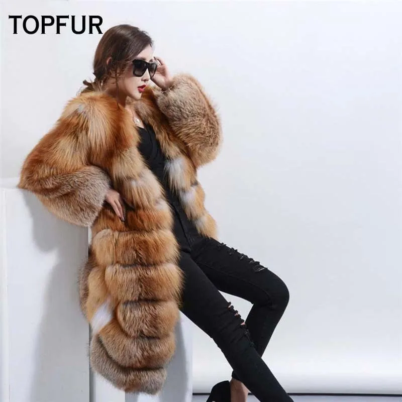 TOPFUR Red Blue Fox Fur Coats Coat Women Winter Leather Jacket Female Fashion Outwear Basic Jackets Outerwear | Женская одежда