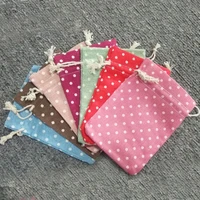 50pcslot dots design cotton bags 10x14cm linen drawstring gift bag muslin cosmetics gifts jewelry packaging bags pouches