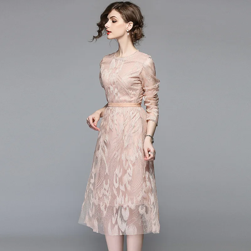 MUXU вышивка кружева Модное Элегантное Длинное платье vestidos jurken одежда летняя для