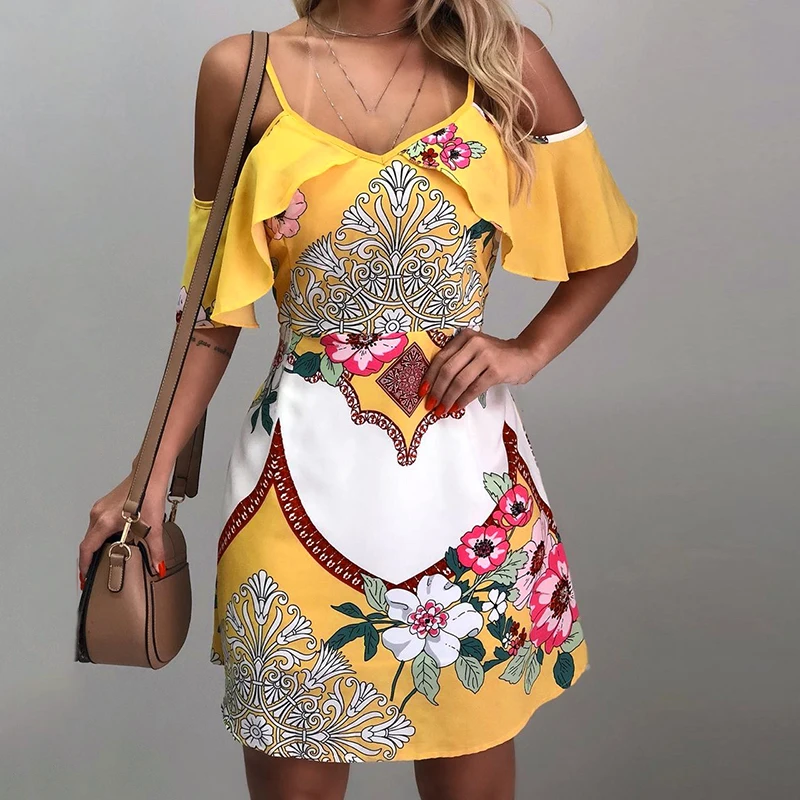 Женское коктейльное платье комбинация с открытыми плечами пляжное мини сарафан