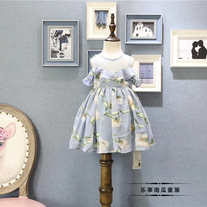 Платье для девочек Детская летняя одежда Кружевное платье с цветочным рисунком