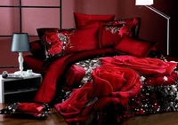 3d bedding sets home textile hot red rose pattern queen size bedding sets polyester