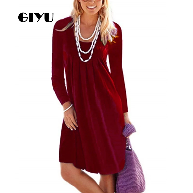 GIYU 3XL Ruched Весна Осень женское Короткое платье повседневные платья с длинными