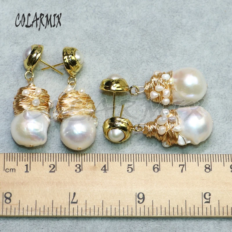 3 пары модных жемчужных сережек из натурального жемчуга Серьги золотистого цвета
