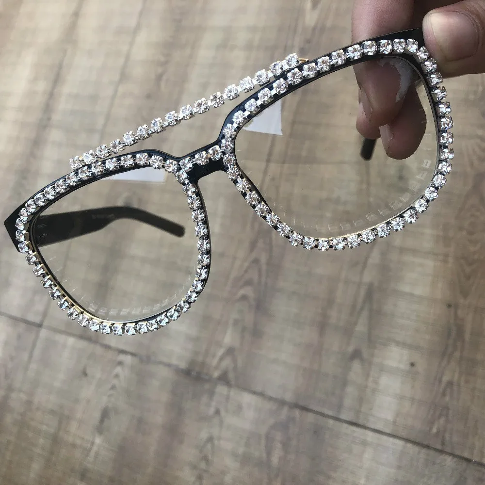 Модные алмазные мужские солнцезащитные очки с квадратными прозрачными линзами