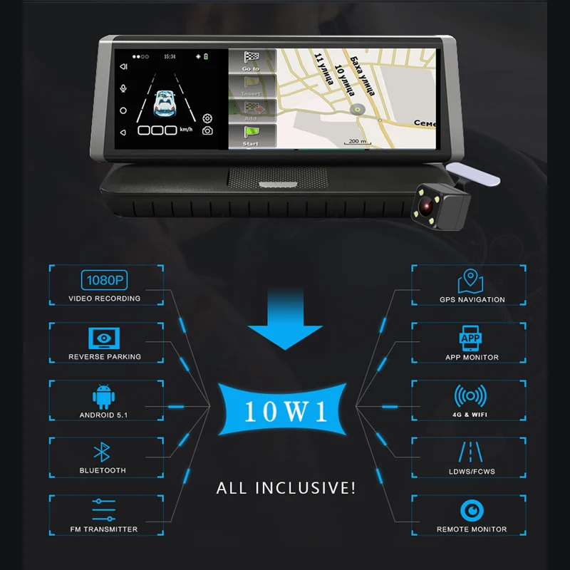 Whexune 2018 Новый 8 &quotАвтомобильный видеорегистратор 4 г Android WiFi GPS touch Full HD 1080 P видео