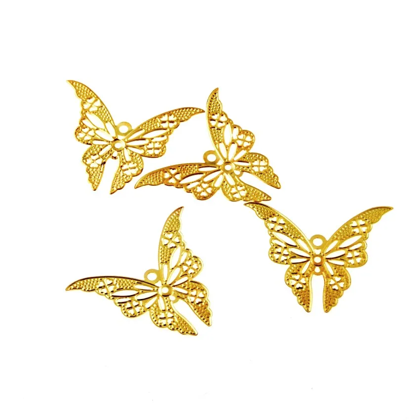 Бесплатная доставка 30 шт. золотистые ажурные бабочки застежки металлические