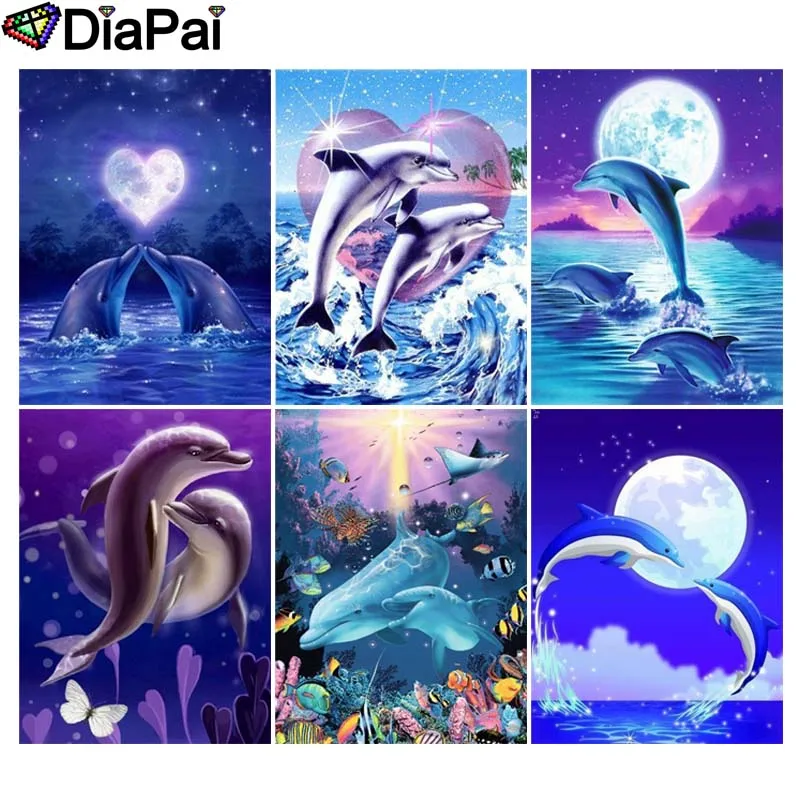 

DIAPAI 5D DIY Diamond Painting 100% Full Square/Round Drill "Animal dolphin moon" 3D Embroidery Cross Stitch Home Decor