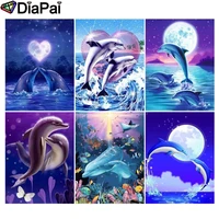 diapai 5d diy diamond painting 100 full squareround drill animal dolphin moon 3d embroidery cross stitch home decor